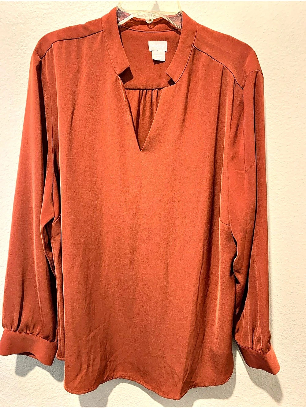 Chico's Long Sleeve Blouse in Orange Size 4 Like New
